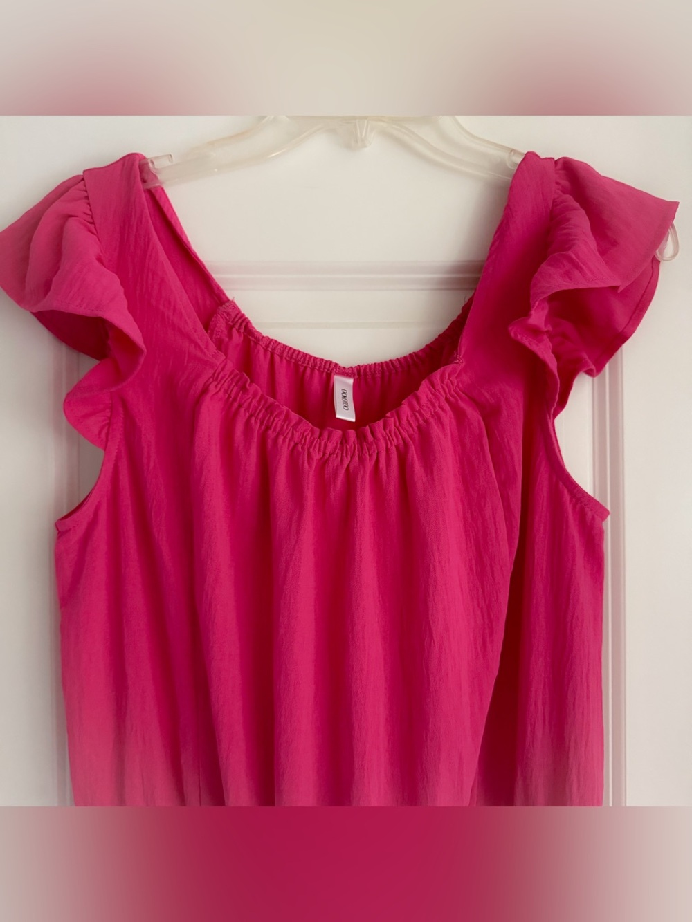 Like New Women’s Pink Jumpsuit with Drawstring Waist & Ruffle Sleeves, Medium - Picture 3 of 7
